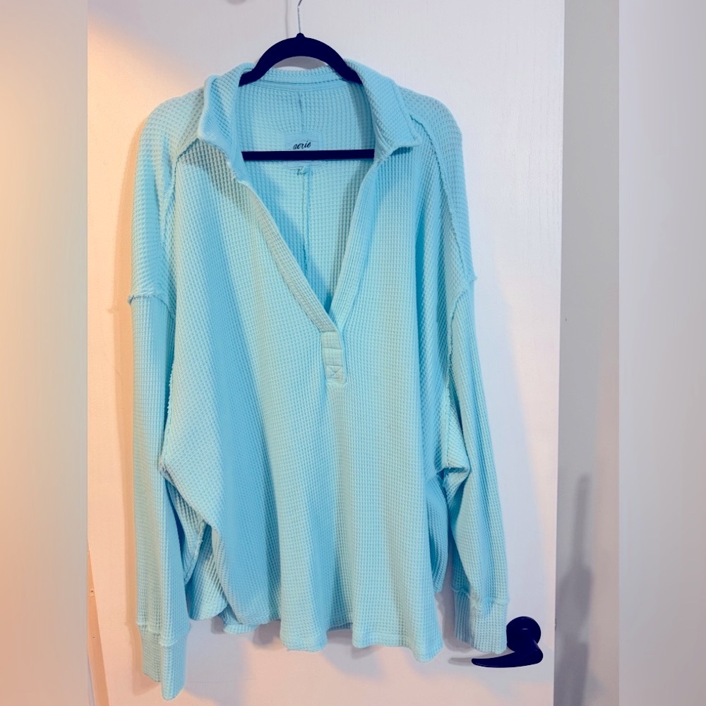 Aerie Blue Oversized waffle knit top